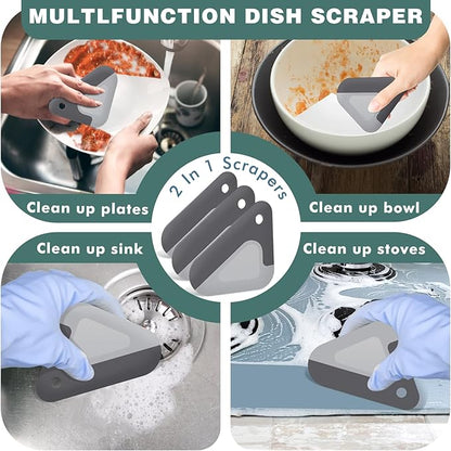 Food Scraper, 2-in-1 Pot and Pan Dish Scraper, Nylon and Silicone, Kitchen Scraper Tools for Cast Iron Skillets, Cookware, Dishes, Pans and Pots, Heat Resistant, Set of 3
