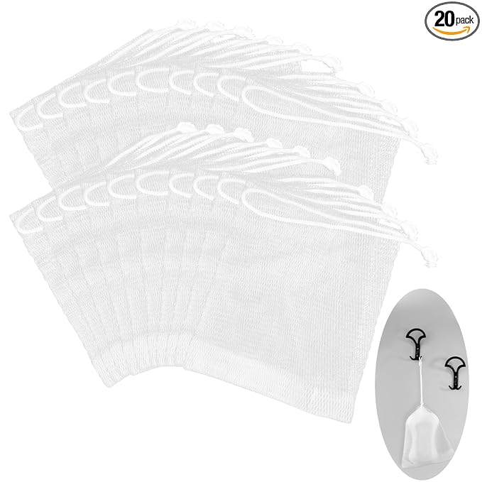 Giantree 20 Pcs Soap Bag, Soap Bag Soft for Shower, Soap Pouch Saver with Drawstring, Hangable Soap Bags for Soap Bars Mesh Soap Bag for Foaming Drying Body Facial Cleaning Tool for Bath and Shower