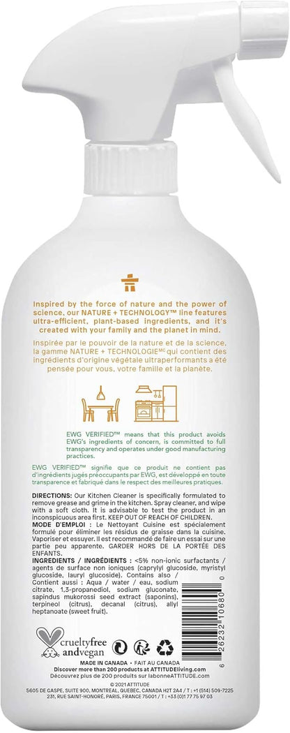 ATTITUDE Kitchen Cleaner Spray, EWG Verified, Degreaser Spray to Cut Grease & Grime, Plant-Based & Vegan, Citrus Zest Scent, 27.1 Fl Oz (Pack of 2)