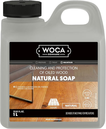 WOCA Natural Soap, Natural 1L - Concentrated Wood Cleaner for oil finished hardwood floors, tables, millwork, cutting boards, countertops and butcher block