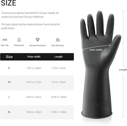 ThxToms 3 Pairs Dishwashing Gloves, Reusable Latex Cleaning Gloves for Housework Kitchen Bathroom, Durable Flexible & Anti-slip, Smooth Lining, Easy On & Off, Extra Large, Black