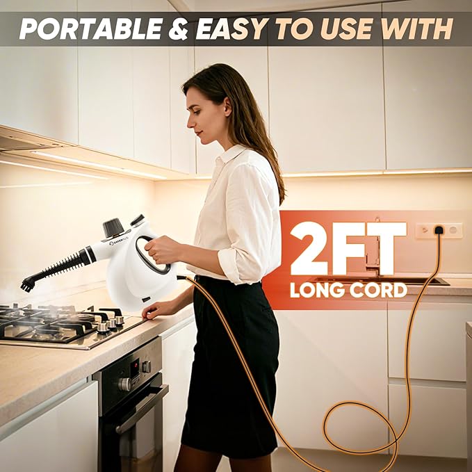 SakerPlus Steam Disinfection Cleaner, Handheld Pressurized Natural Steam Cleaner with 9 PCS Accessories, Portable Multi-Surface Steamer for Cleaning Home Kitchen Floor, Upholstery, Tile Grout & Car