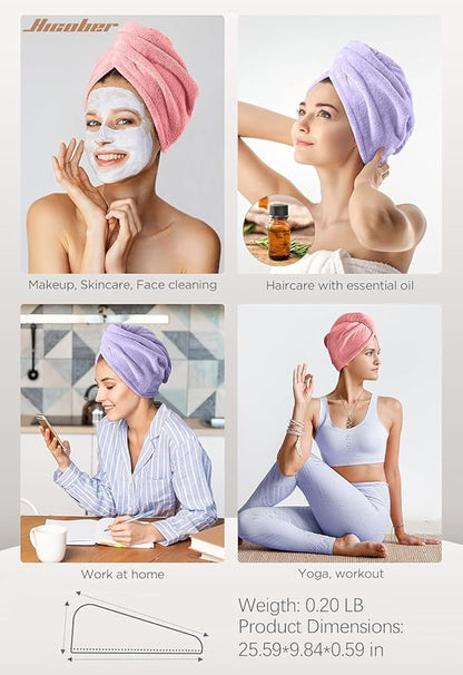 Hicober Microfiber Hair Towel, 2Packs Hair Turbans Wrap for Women Wet Hair, Hair Drying Towels for Curly Hair Anti Frizz(Purple,Pink)