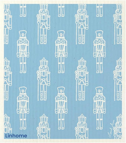 Christmas Holiday Swedish Dishcloth, Reusable Paper Towel, Super Absorbent Cellulose Sponge, Washable Kitchen Cleaning Cloth (Frosted Nutcrackers - 1 Pack)