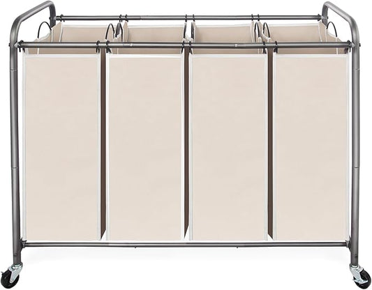 STO STO Laundry Sorter 4 Section, 4 Bag Clothes Hamper, Rolling Laundry Cart Basket with Heavy Duty Lockable Wheels and Removable Bag for Laundry Room, Bedroom, Closet, Beige