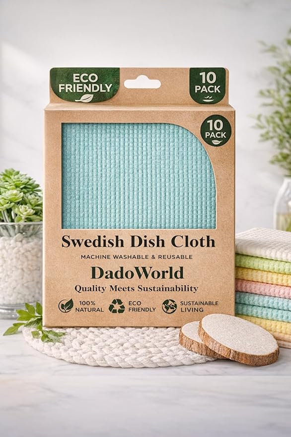 Swedish Dish Cloths 10 Pack – Super Absorbent Reusable Cleaning Cloths, Eco Friendly Biodegradable Kitchen Towels, Alternative to Paper Towels for Dishes, Counters & Home Cleaning