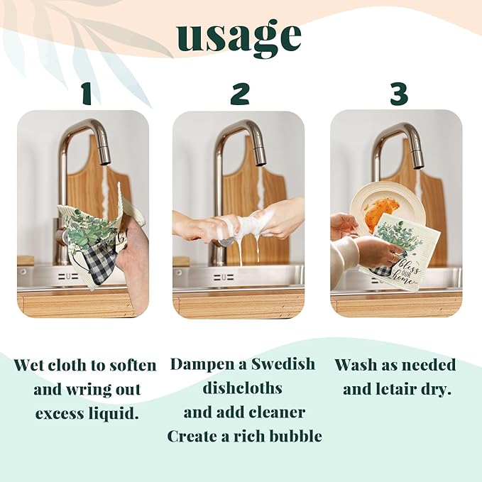 Bless This Home Swedish Dishcloths for Kitchen, Home Sweet Home, Swedish Dish Cloths for Home, Papaya Reusable Paper Towels, 4 Pack Dish Towels for Kitchen, Reusable Paper Towels Washable