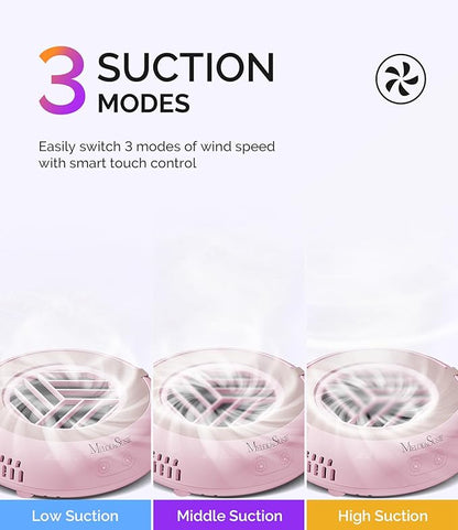 MelodySusie PocketSized Nail Dust Collector with Lightweight Design,HProA 6000RPM Ultra-Small Nail Vacuum Fan with 3 Suction Modes and 30 Disposable Filter Papers for Beginner & Daily Nail Care,Pink