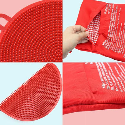 Premium Microwave Potato Bag Kit, with 2PCS Silicone Vegetable Scrubber Brush, Reusable Baked Potato Pouch and Multipurpose Silicone Dish Sponge - Perfect Dishes in Just 4 Min (Red)