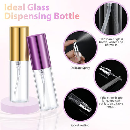 Yinder 25 Pcs 5ml Travel Spray Bottle Refillable Perfume Atomizer Bulk Glass Mini Cologne Perfume Bottles Empty Fine Mist Portable Small Sample Containers(Black, Red, Purple, Gold, Silver)