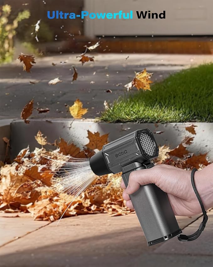 OQTIQ Electric Air Duster-Upgrade 40mm Big Motor for 150000RPM, Compressed Air Duster with 450g Wind Pressure, 4-Gear Adjustable Cordless Air Blower for Computer, Keyboard, Home Clean, Outdoor and Car