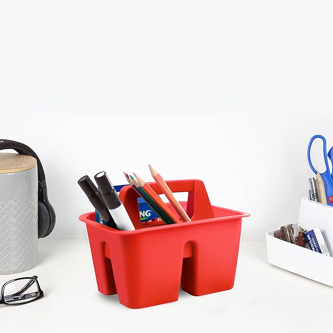 Storex Mini Classroom Caddy, Multipurpose Classroom Organizer with Handle, Red, Pack of 12 (01063U12C)