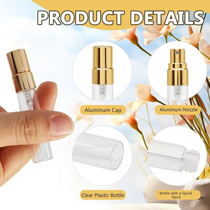 Zorfeter 20 PCS Clear 5ml Atomizer Glass Mist Spray Bottle, Refillable Mini Perfume Atomizer Travel Sample Bottle, Golden Makeup Container for Perfume/Travelers