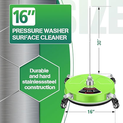 LidoDola 16'' Pressure Washer Surface Cleaner with 4 Wheels - Stainless Steel Surface Cleaner for Pressure Washer Attachment for Concrete, Driveway, Patio, Sidewalk, Deck and Driveways