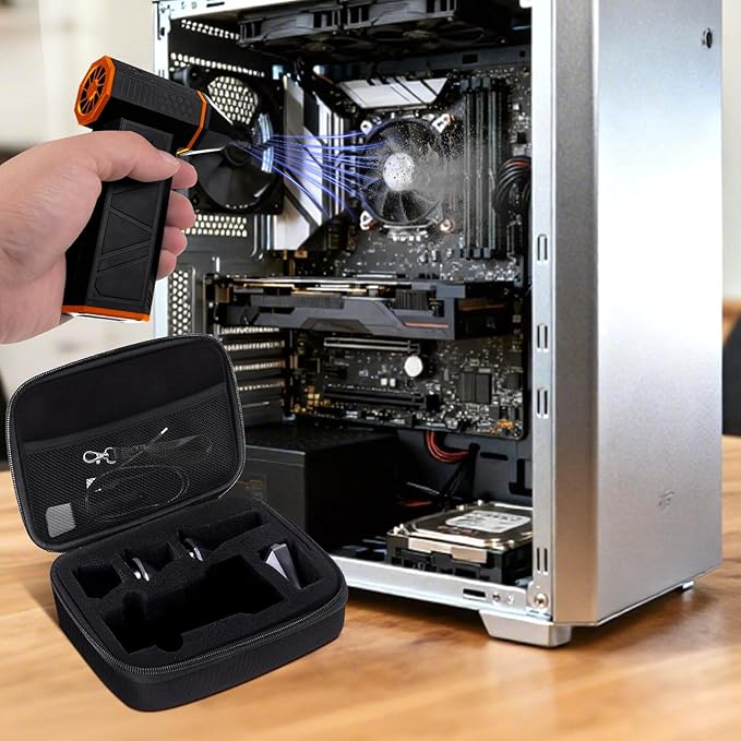 YouKnow Travel Case Compatible with WOLFBOX MF50 Compressed Air Duster - Custom Foam Organizer for Blower Tool & Accessories (Only Case) (Black)