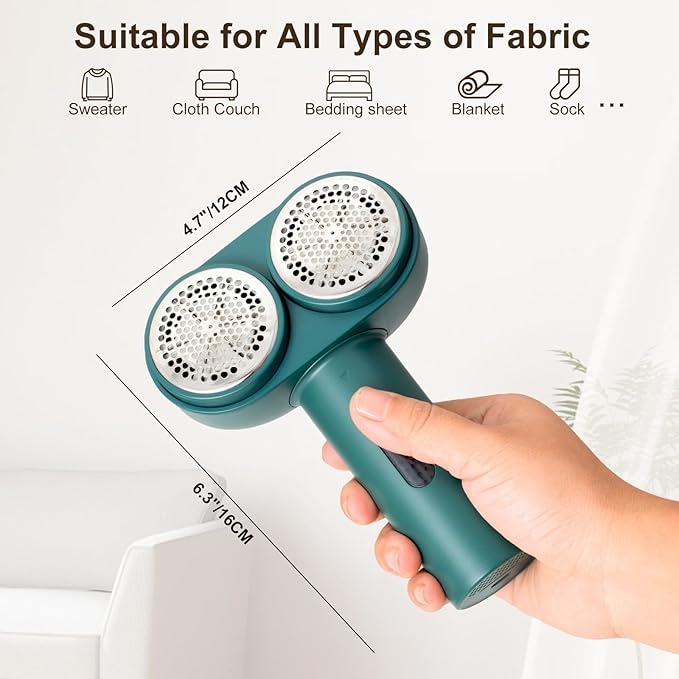 Fabric Shaver, Handzee Electric Lint Shaver, Dual Motor Sweater Shaver, Fabric Pilling Remover, Powerful 2 Gear 6-Leaf Blades, Portable Defuzzer Clothes Fuzz Remover for Sweater Furniture (Green)