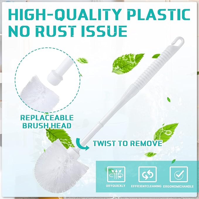 Roshtia 6 Sets Toilet Brush and Holder Set for Bathroom Cleaning Toilet Bowl Brush Scrubber with Caddy for Cleaning, 14.57 Height(White)