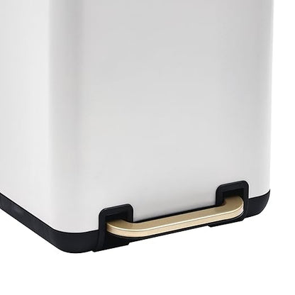 SunnyPoint 6 Liter(1.58 Gallon) Small Trash Can with Plastic Inner Buckets; Rectangle Bathroom, Office, Kitchen, and Bedroom Step On and Slow Close (WHT+Gold)