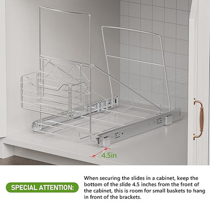 LIONONLY Pull Out Trash Can Rack Under Cabinet, Under Sink Trash Can for 7-11 Gallon Trash Bin, Under Cabinet Trash Garbage Pull Out Kit w/Garbage Bag Holder(Not Include Can)