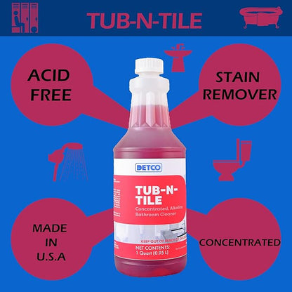 Detco-Tub-N-Tile -Multi-Purpose Cleaner-Concentrated, Great on Soap Scum and Grime Remover - Just add 4 oz. to your spray bottle of water.Great for tubs, tile, and bathroom cleaner - 32 oz