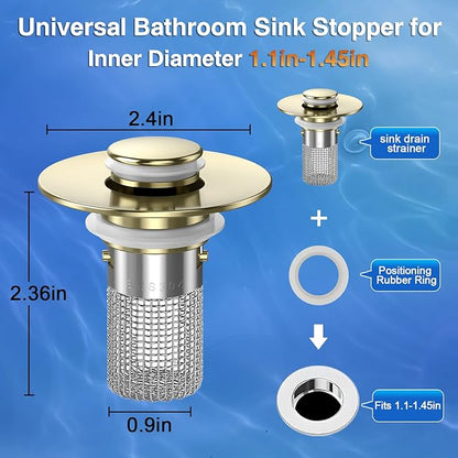 Bathroom Sink Drain Strainer,(4PCS) Pop-up Sink Drain Strainer with Removable Stainless Steel Strainer Basket Hair Catcher, Bathroom Sink Strainer for Bathroom Sink Stopper Replacement