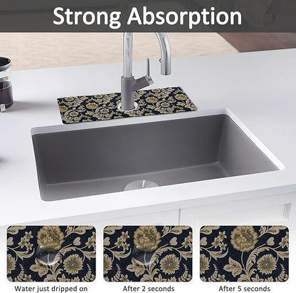15" X 5.5" Kitchen Sink Splash Guard Faucet Mat Floral Flower Super Absorbent Fast Drying Faucet Guard & Draining Mat Sink Splash Guard Behind Faucet for Kitchen, Bathroom