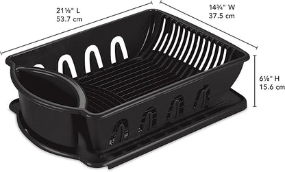 Sterilite Large 2 Piece Sink Set, with Drainboard for Drying, Holds Clean Dishes in the Kitchen such as Plates, Cups, and Silverware, Black, 6-Pack