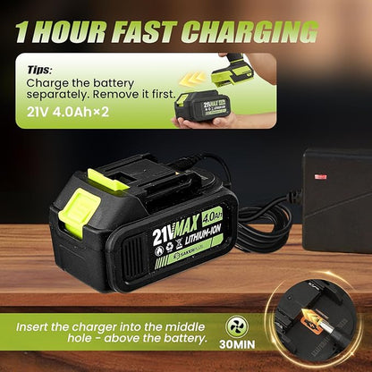 SakerPlus Cordless Leaf Blower,Portable Dust Cleaner with 2 Batteries, 21V 4.0Ah Electric Handheld Blower, 3-Speed Adjustable,Mini Lightweight Leaf Blower for Yard, Patio, Garage, Car (Green)
