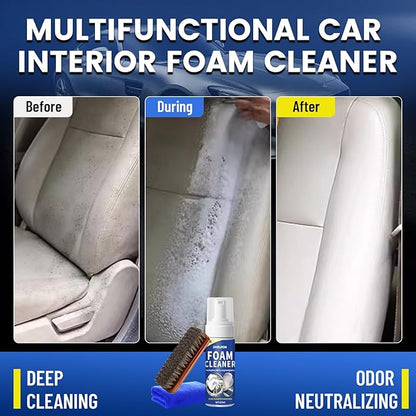 SHIELDOM Car Interior Cleaner Kit Multifunctional Car Seat Foam Cleaner Powerful Carpet Upholstery Stain Remover with Detailing Brush & Towel Safe for Cloth, Leather, Fabric, Vinyl & Plastic 5oz