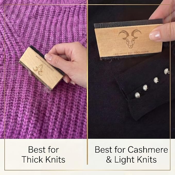 Cashmere Comb and Sweater Shaver Set (2 Pack) – Sweater Shavers to Remove Pilling, Fuzz & Pills from Cashmere, Wool and Clothing - Premium Double Sided Fabric Shaver & Wooden Sweater Comb