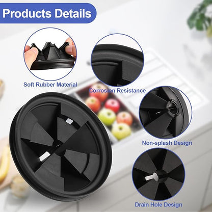 Garbage Disposal Splash Guard 3 3/8 Inch,Rubber Sink Baffle Drain Covers and Plugs,Food Waste Disposal Stopper for Moen and InSinkErator Evolution Series Removable Collar EPDM Strainer Insert Parts