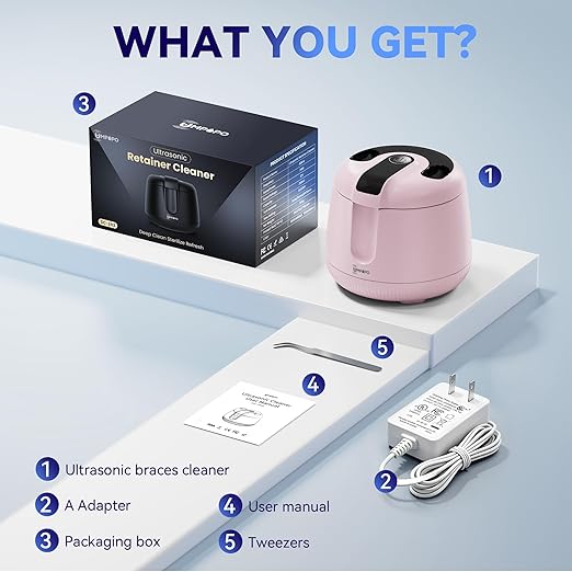 Ultrasonic Retainer Cleaner Machine 48kHz, Dental Cleaning Pod, Ultrasonic Retainer Cleaner for Dentures, Aligners, Mouth Guards, Toothbrush Heads and Jewelry with 200ML Capacity, LAB Supply