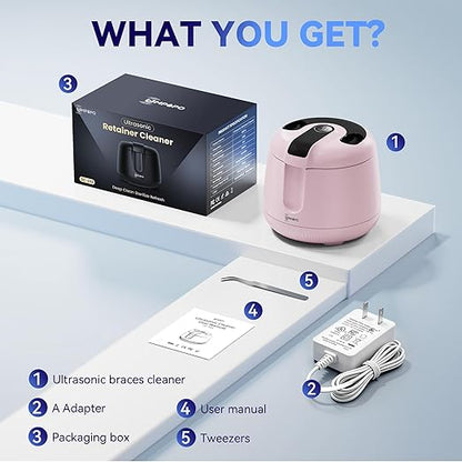 Ultrasonic Retainer Cleaner Machine 48kHz, Dental Cleaning Pod, Ultrasonic Retainer Cleaner for Dentures, Aligners, Mouth Guards, Toothbrush Heads and Jewelry with 200ML Capacity, LAB Supply