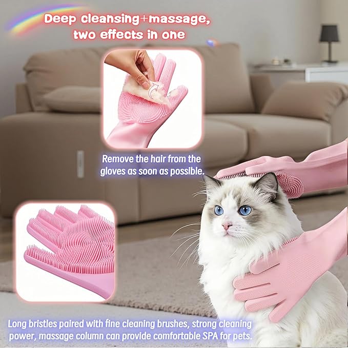 Silicone Dog Grooming Glove for Dogs and Cats, Enhanced Five-Finger Fit, Non-Slip & Extended Cuff, Dual-Sided Pet Bath Brush for Washing, Massage & Deep Cleaning 1 Pair