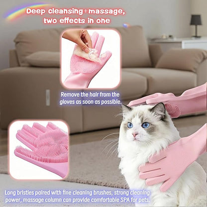 Silicone Dog Grooming Glove for Dogs and Cats, Enhanced Five-Finger Fit, Non-Slip & Extended Cuff, Dual-Sided Pet Bath Brush for Washing, Massage & Deep Cleaning 1 Pair