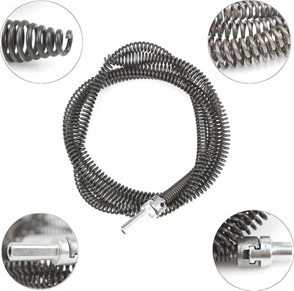 10mm Heavy-Duty Drain Auger Snake Cable with Drill Adapter - 6.5Ft/2M Flexible & Reusable Plumbing Clog Remover for Kitchen, Bathroom, Toilet, Shower Sink & Pipe