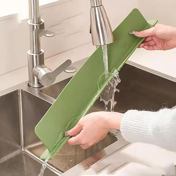 Washbasin Water Blocking Board, 16.5 Inch x 2.56 Inch x 1.9 Inch Green Silicone Splash Guard for Home (green)