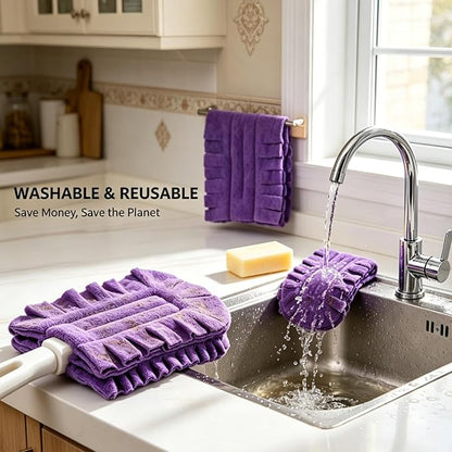 10 Pack Duster Refills Reusable Fleece Cleaning Pads with 2 Dusting Wand, Washable Multi Surface Refill Tools for Home, Blinds, Car, Pet, Furniture, Fans