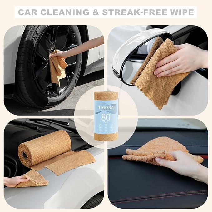 80 Pack Microfiber Cleaning Cloth Roll Reusable Paper Towels 12"x12" Tear Away Cloth,Absorbent Dish Rags for House Kitchen,Wash Cloths,Lint Free Rags for Window Cars Cleaning Supplies
