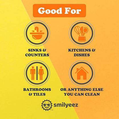 Smilyeez Caddy Combo, Sink Caddy, Smiling Handle, 2 Scrub Moji Sponges, Dishwand with 2 Mini Moji Sponges (White/Grey Wands)