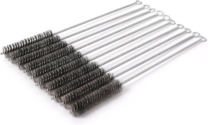12 Inch Pipe Cleaning Brush Set with Stainless Steel Bristles, Steel Wire Tube Brush Kit for Auto Parts Polishing, Machining, Bottles, Tubes, Etc.（25mm-10pcs）
