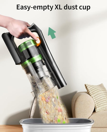 SunSare Cordless Vacuum Cleaner, 55KPa 650W 70Mins Vacuum Cleaner for Home, V-Anti-Tangle Stick Vacuum with Scented Tablet, Upgraded dust Emptying Cup, Vacuum Cordless for Pet Hair/Carpet/Floors