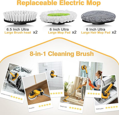 Cordless Electric Mop for Dewalt 20V Battery (NO Battery), 2 in 1 Spin Mop & Electric Floor Scrubber Machine with LED Light & Water Spray, 800 RPM Rotating Electric Mops for Floor (Golden)