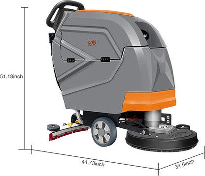 N3 20" Walk-Behind Floor Scrubber - Complete Kit with 3 Brushes & 4 Rubber Lips Sets, Replaceable Consumables, 31" Squeegee, 11-Gallon Solution Tank, 190 RPM, User-Friendly