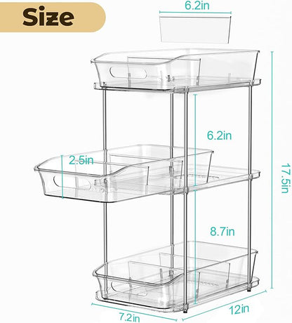 incostar 3 Tier Under Sink Organizer, Pull-Out Storage Organizer with Dividers, Ideal for Organizing Cupboard,Bathroom Vanities,Cabinet, Slide-Out Clear Storage (2 Pack 3 Tier)