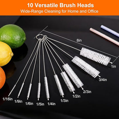 8 Inch Extra Long Straw Cleaner Brush Set, 10 Pack Reusable Straw Cleaning Brushes for Tumbler, Metal Straws，Bottle Drinking Straws，Computer Keyboard, Desktop Cleaning