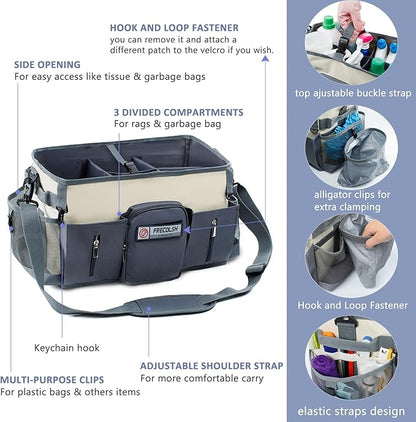 Large Cleaning Supplies Organizer-Cleaning Caddy Organizer With Handles & Shoulder Strap-Cleaning Bags for Cleaning Suppliers-Housekeepers Wearable Cleaning Tote Upgraded