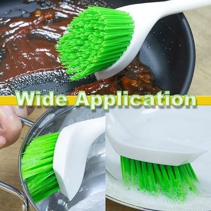 Dish Scrubber Set, Kitchen Brush for Cleaning with Scraper Edge, Green Multi-Purpose Scrub Brush with Handle for Dishes,Sink,Pots,Pans,Shower,Tile,Tubs - 3 Pack