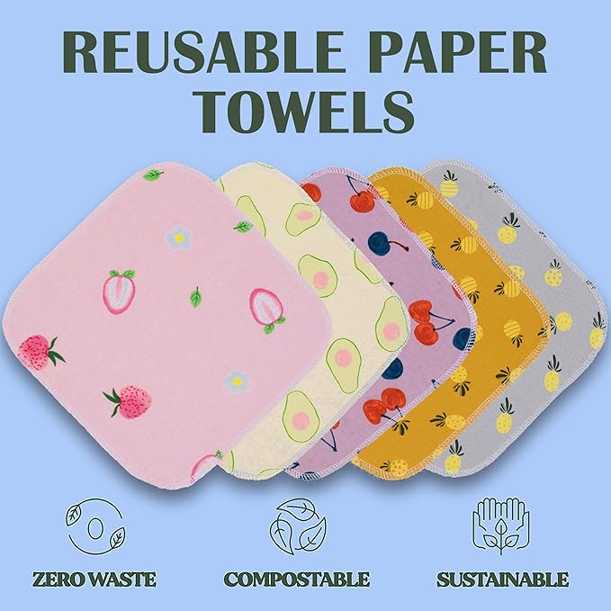 Reusable Paper Towels Washable Roll - Paperless Paper Towels with Cardboard Roll,25 Pack Cloth Kitchen Towels,Super Absorbent and Soft Machine Washable Napkins