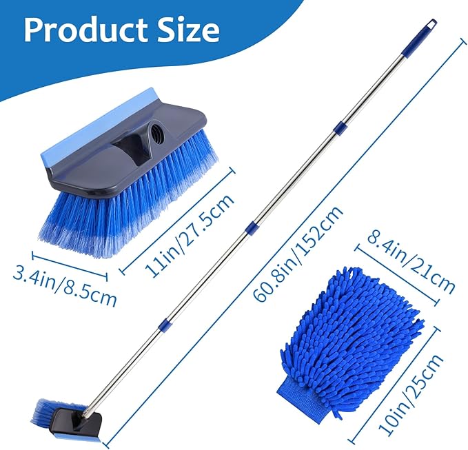 60" Car Wash Brush with Long Handle, Soft Bristle Car Washing Brush Cleaning Brushes for Washing Exterior of RV, Truck, Boat, Solar Panel